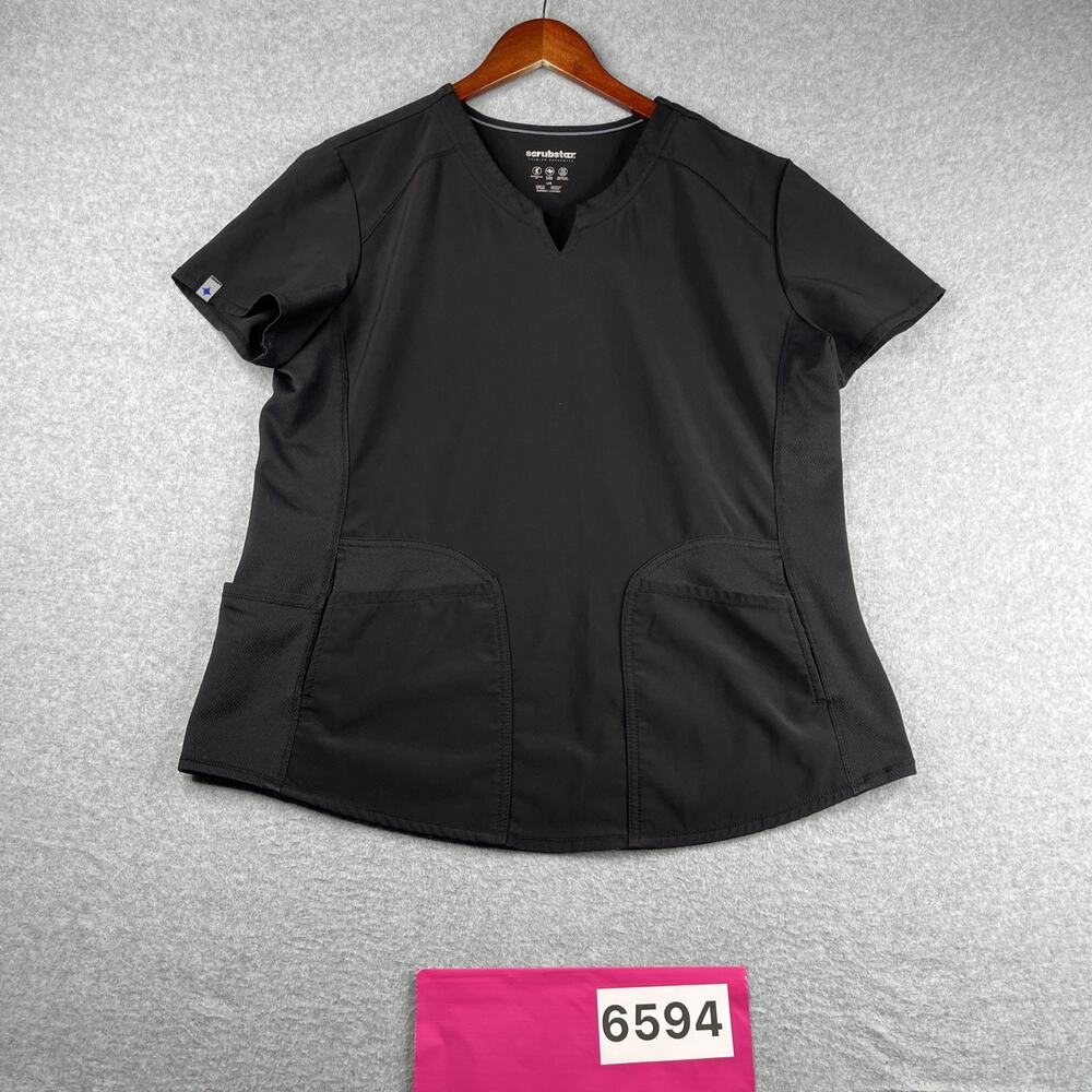 Scrubstar Women’s Scrub Top Black Size Large Pockets Stretch